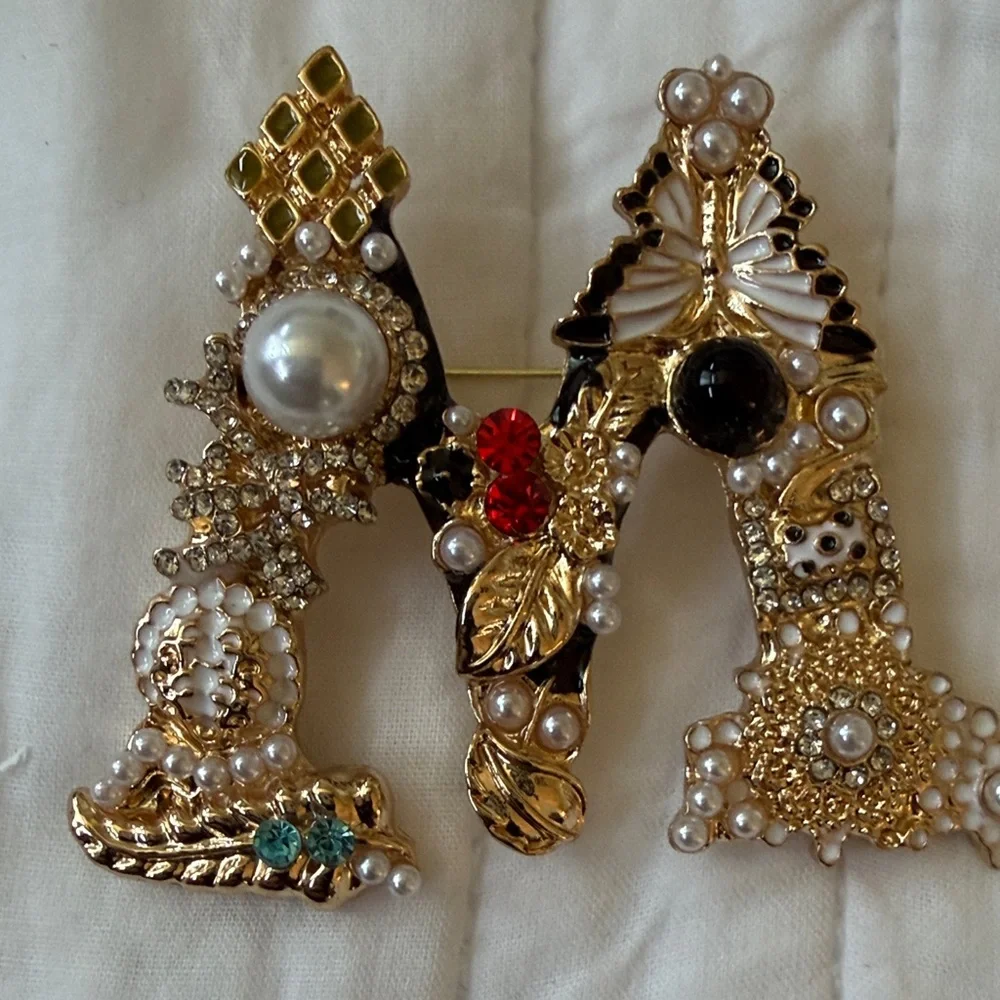 Elegant Gold Initial M Brooch
